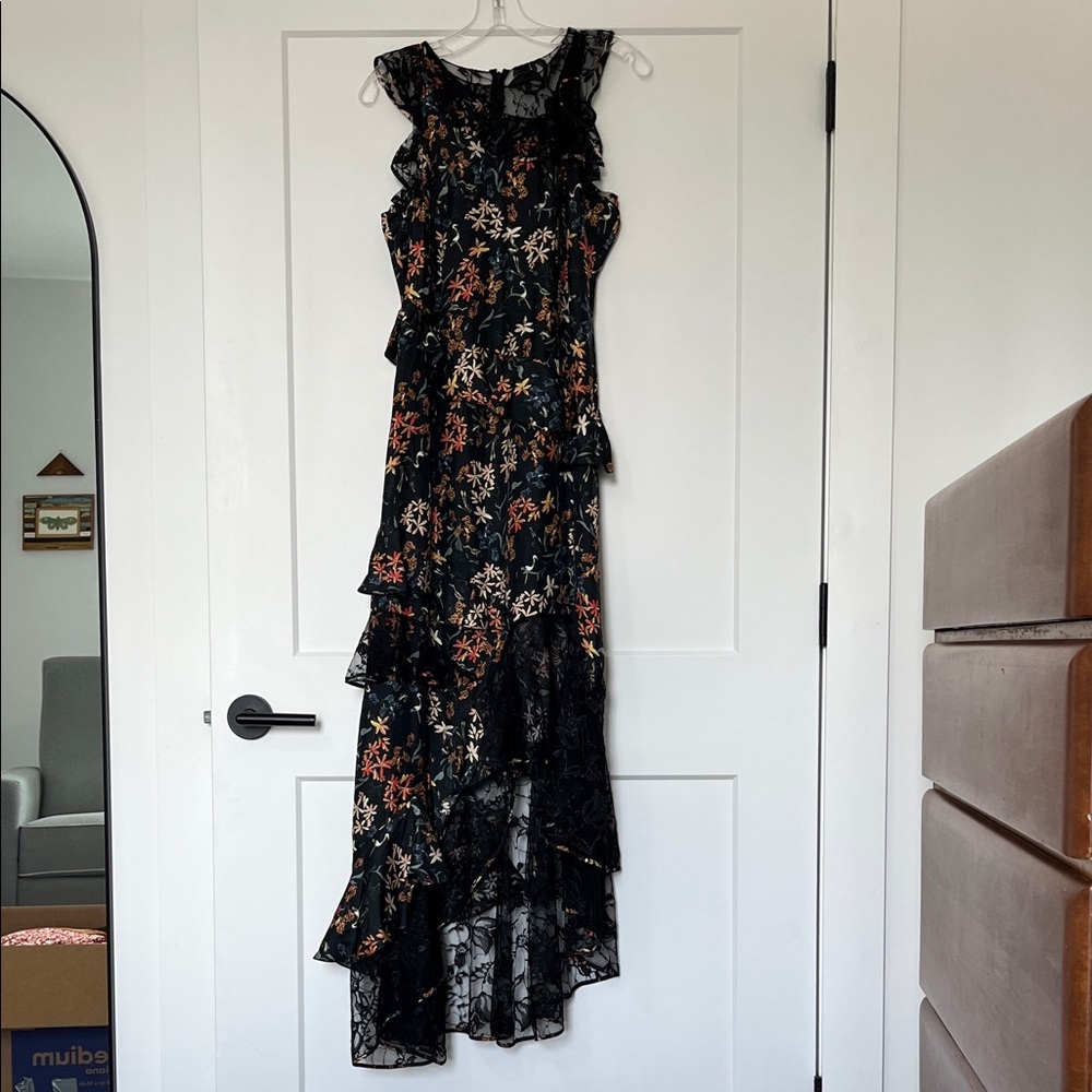 Sachin & Babi Floral Ruffle Lace Maxi Dress Sz 6